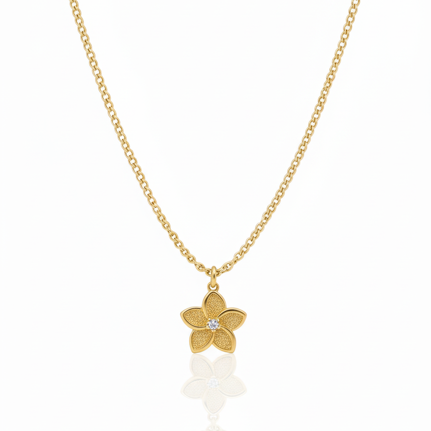 Colar Flor Ponto de Luz Dourado Aço Inox Cravejado