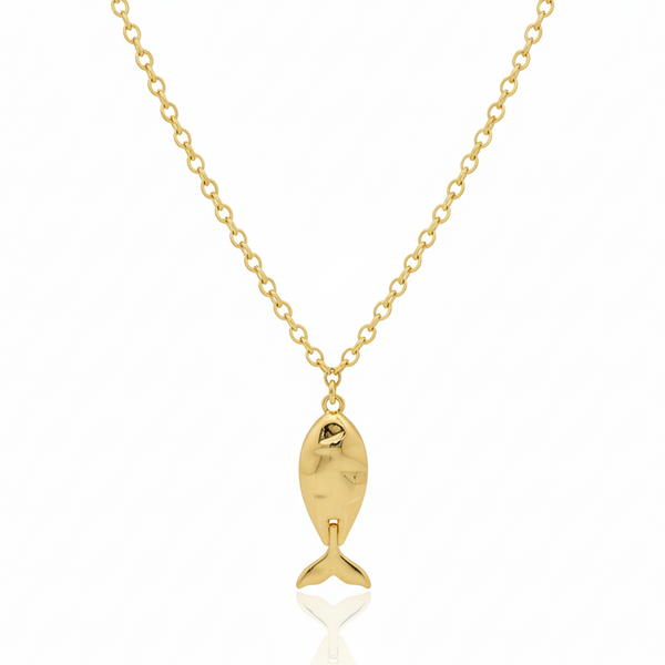 Colar Peixe Calda Móvel Dourado Aço Inox Antialérgico