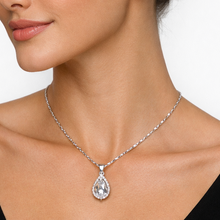 Colar torcido com Pingente gota Cravejado Prata - Aço Inoxidável