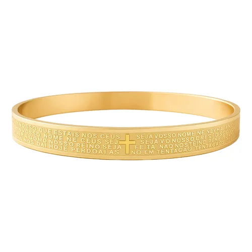 Bracelete Pai Nosso Dourado Aço Inox Antialérgico