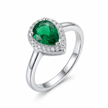 Anel Solitário gota verde esmeralda cravejado prata - Semijoia