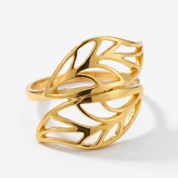 Anel Folha dourado -  Aço Inoxidável