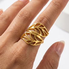 Anel Folha dourado -  Aço Inoxidável