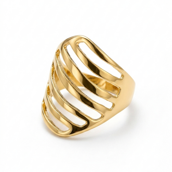 Anel geométrico liso dourado - Semijoia