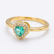 Anel Solitário coração Verde água cravejado Dourado - Semijoia