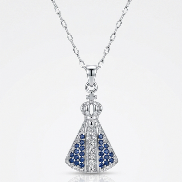 Colar Nossa Senhora Aparecida cravejado - aço inoxidável