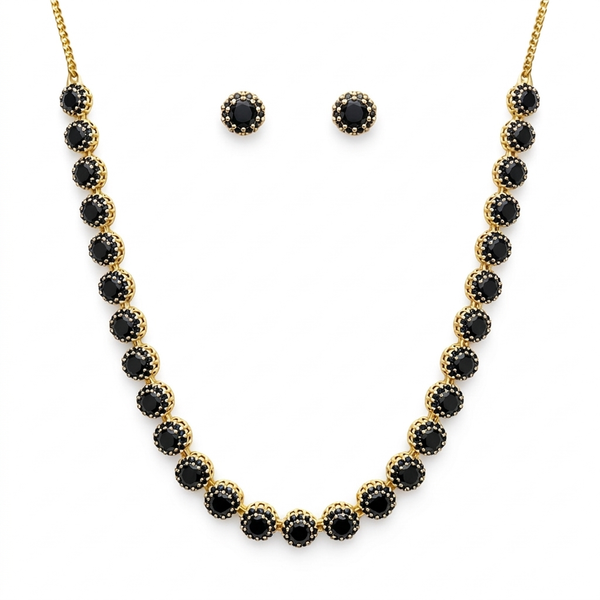 Kit Colar e Brinco Riviera Preta Folheado a Ouro 18k