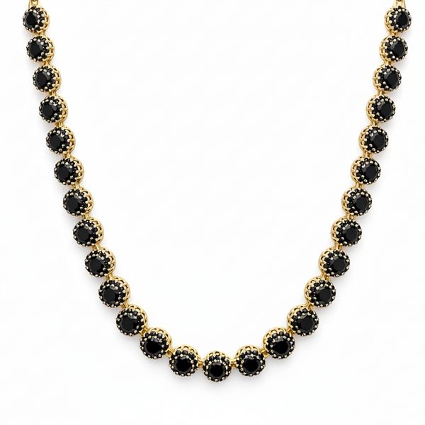 Colar Riviera Preta Folheado a Ouro 18k