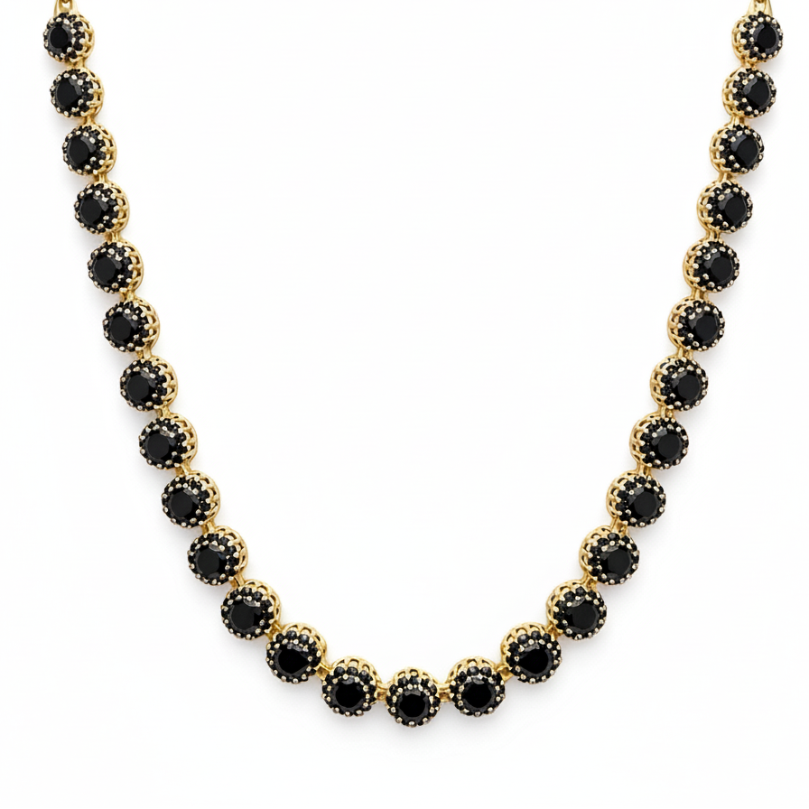 Colar Riviera Preta Folheado a Ouro 18k