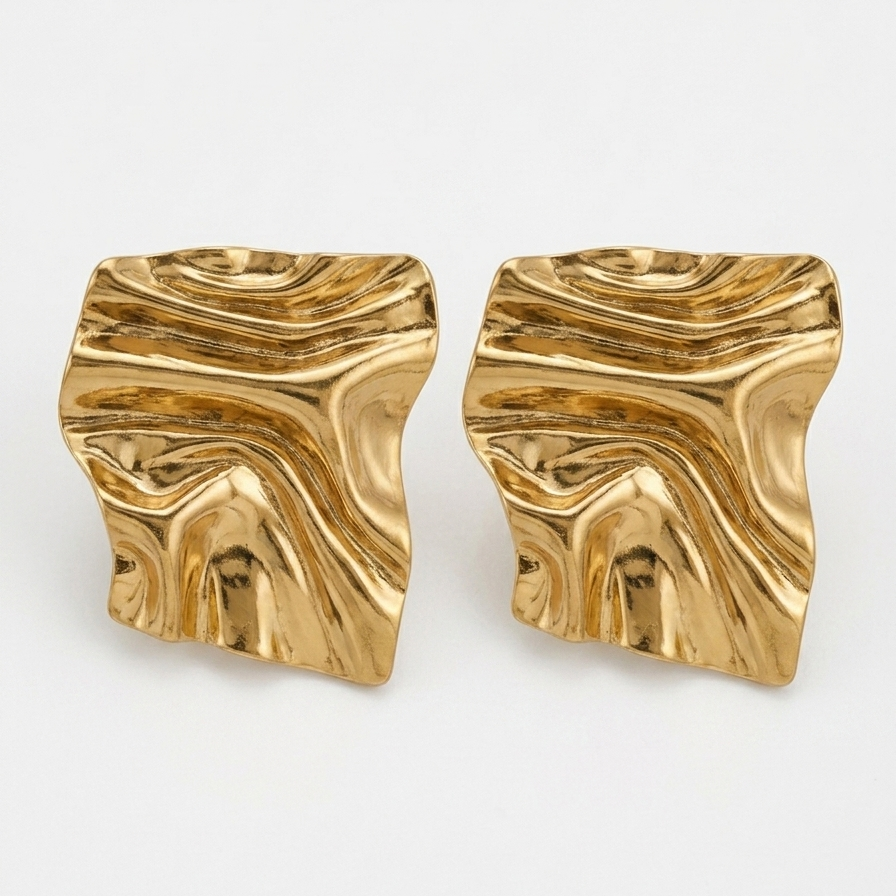 Brinco Chapa Orgânico Dourado – Aço Inoxidável