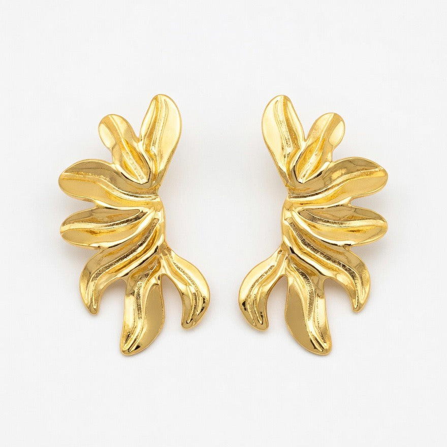 Brinco meia folha Dourado - Aço Inoxidável