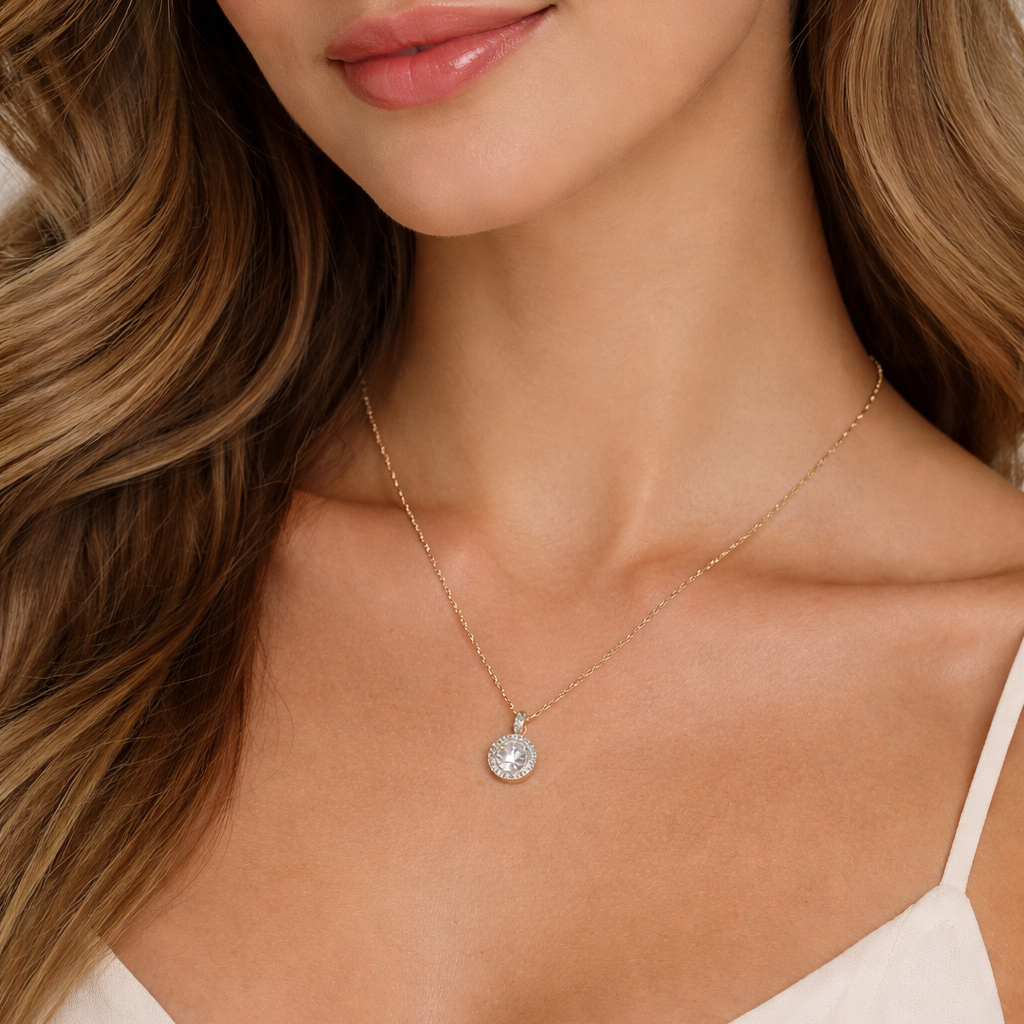 Colar Circular ponto de luz Cravejado dourado – Aço Inoxidável