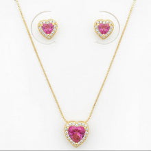 Conjunto coração rosa rosa dourado - Semijoia