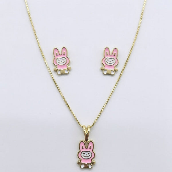 Kit Infantil Labubu Rosa Folheado a Ouro 18k