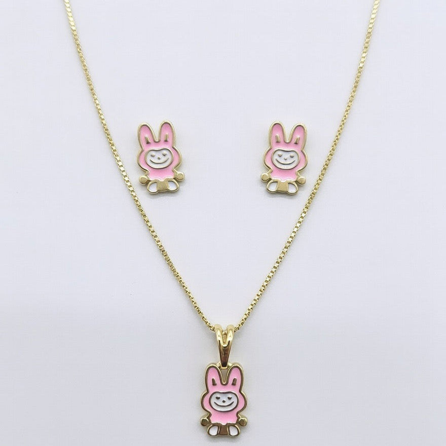 Kit Infantil Labubu Rosa Folheado a Ouro 18k
