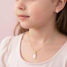 Conjunto colar e brinco Infantil Labubu Rosa dourado semijoia
