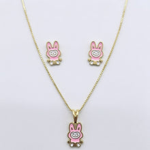 Conjunto infantil Labubu rosa dourado - Semijoia