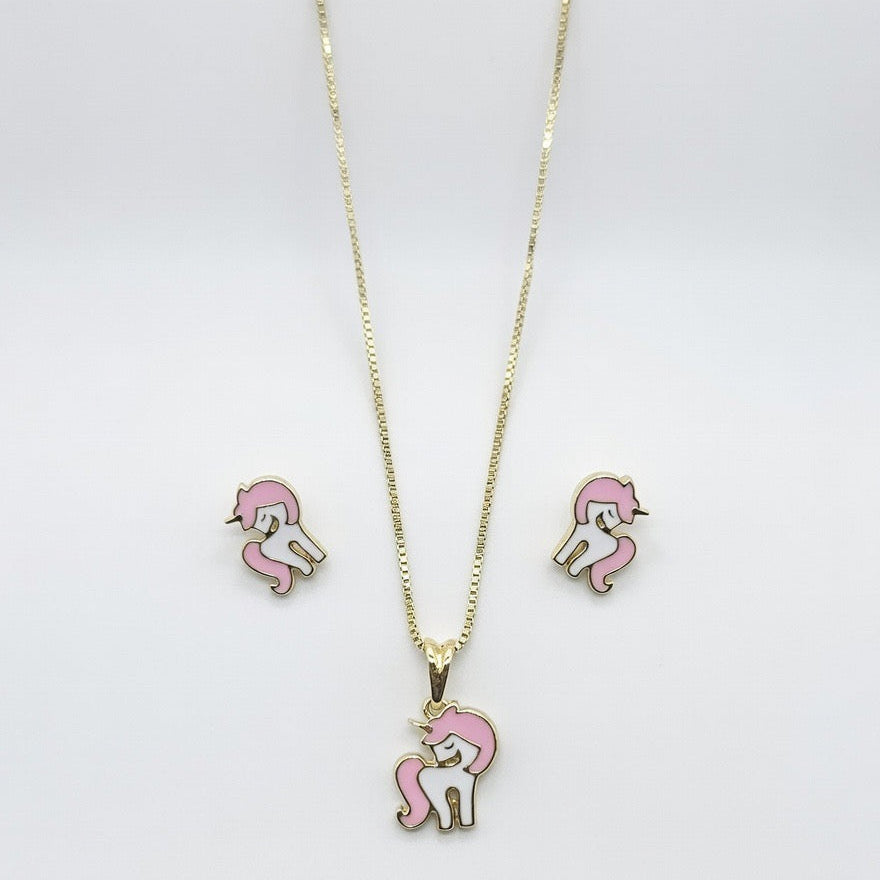 Kit Infantil Unicórnio Folheado a Ouro 18k