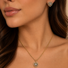 Conjunto colar e brinco coração cristal cravejado dourado semijoia