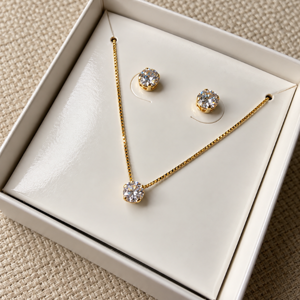 Conjunto Ponto de Luz Circular Dourado Semijoia