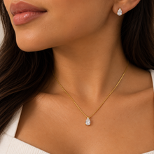 Conjunto Colar e Brincos Gota Cristal Dourado Semijoia