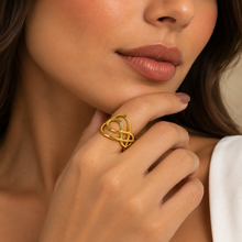 Anel Ondas Dourado Aço Inoxidável Regulável