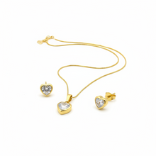 Conjunto Coração Cristal Dourado Folheado Ouro 18k