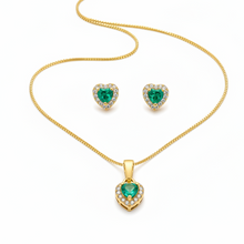 Conjunto colar e brinco Verde Água Gota Cravejado Dourado Semijoia