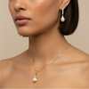 Conjunto colar e brinco gota pérola com zircônias dourado semijoia
