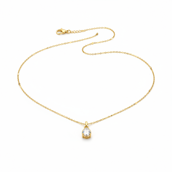 colar com pigente gota cristal dourado aço inoxidavel