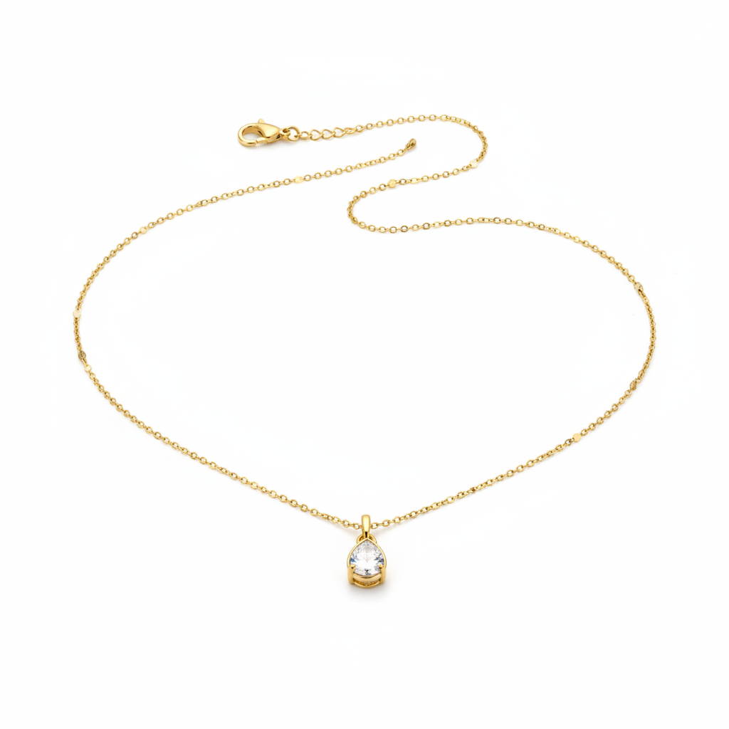 colar com pigente gota cristal dourado aço inoxidavel