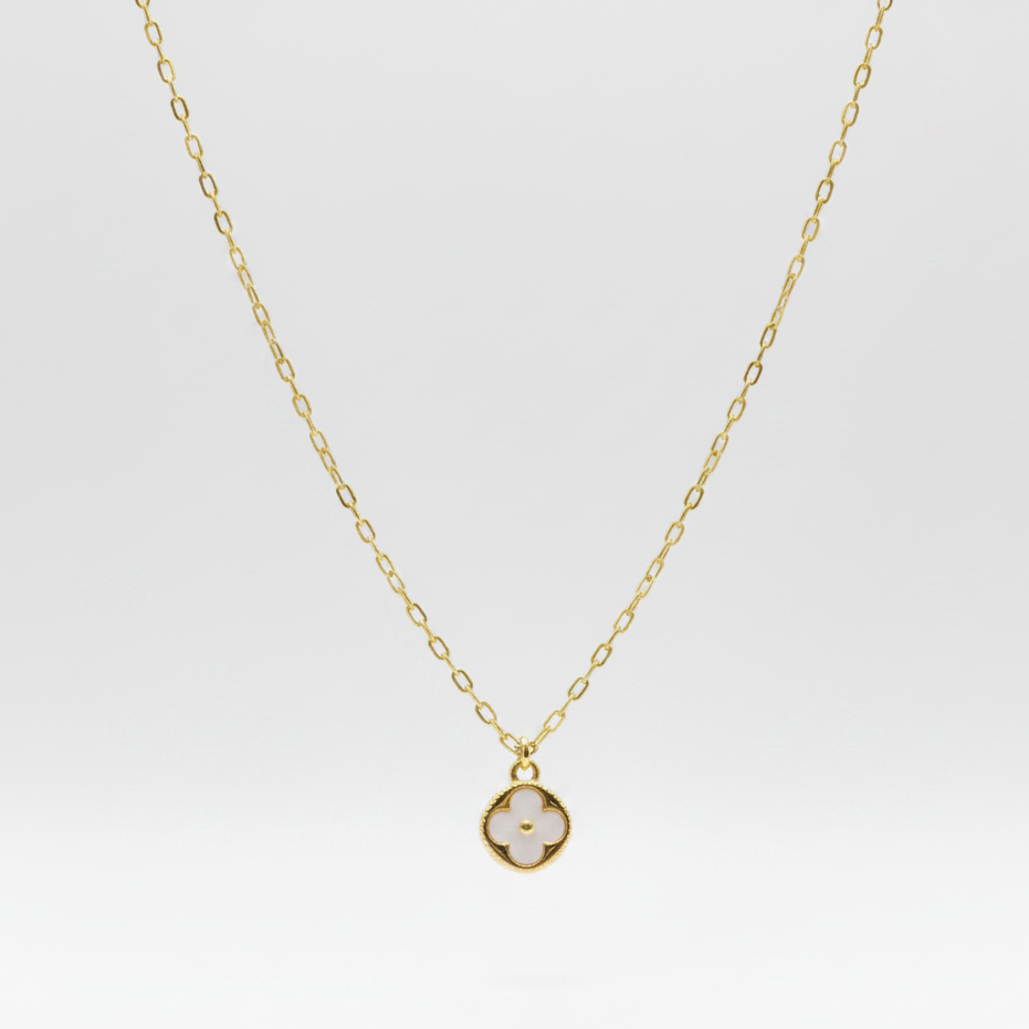 Colar trevo madre pérola rose dourado semijoia