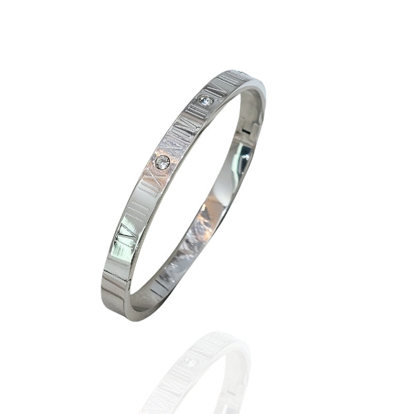 Bracelete números romanos aço inoxidável- Prata