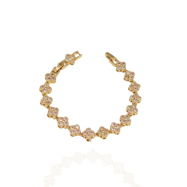 Pulseira Trevo Dourada Cravejada