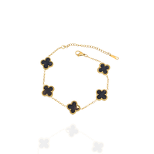Pulseira Trevo Preto Dourado Aço Inox Antialérgica