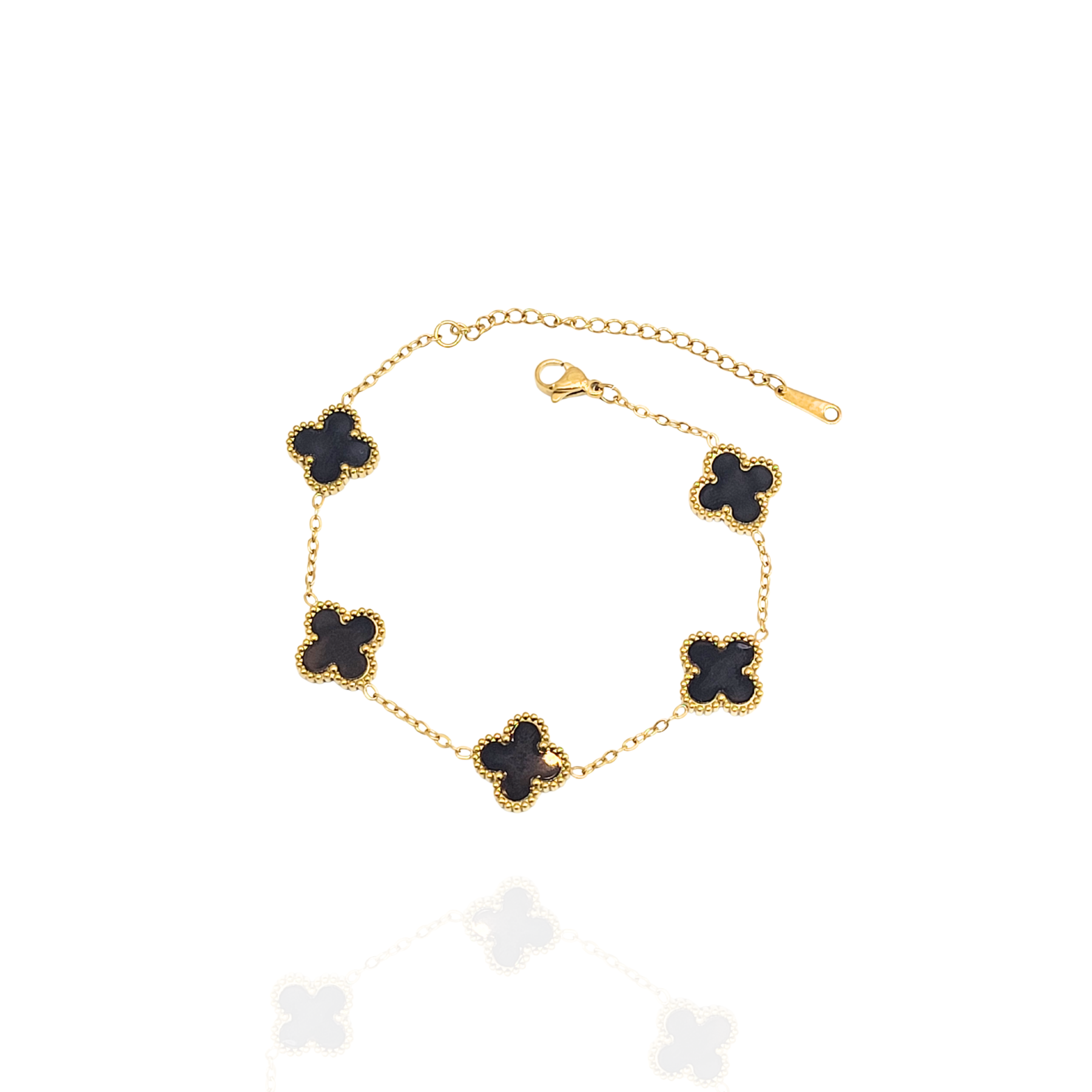 Pulseira Trevo Preto com dourado - aço inox
