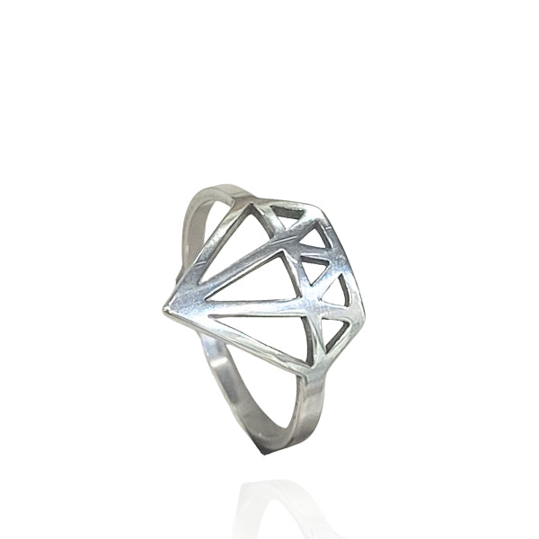 Anel Prata Formato Diamante Aço Inox