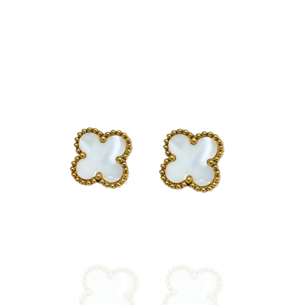 Brinco trevo Inox Branco - Dourado
