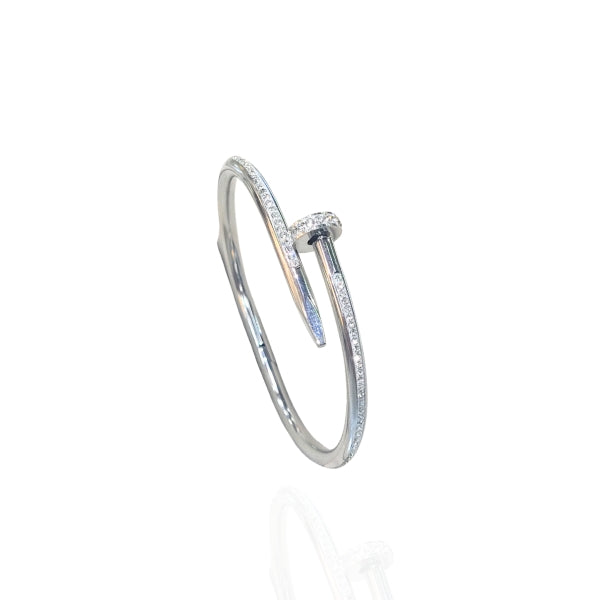 Bracelete Prego Prata Cravejado Aço Inox