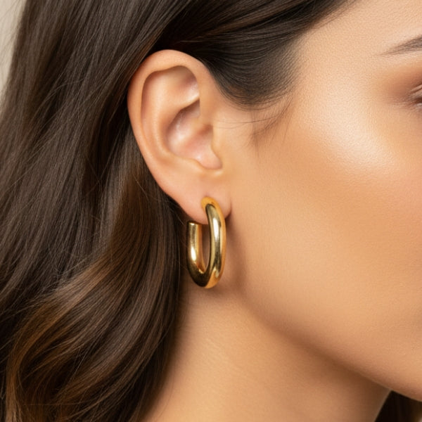 Argola Dourada Oval Aço Inoxidável