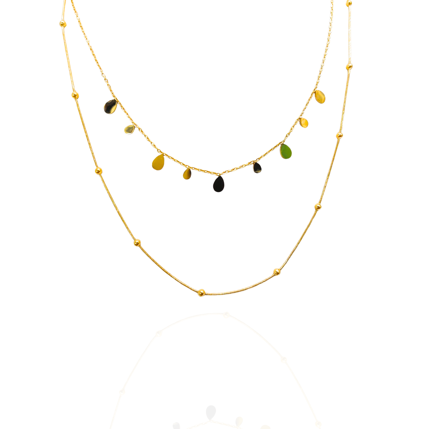Mix colar duplo gotas e bolinhas Dourado - aço inoxidável