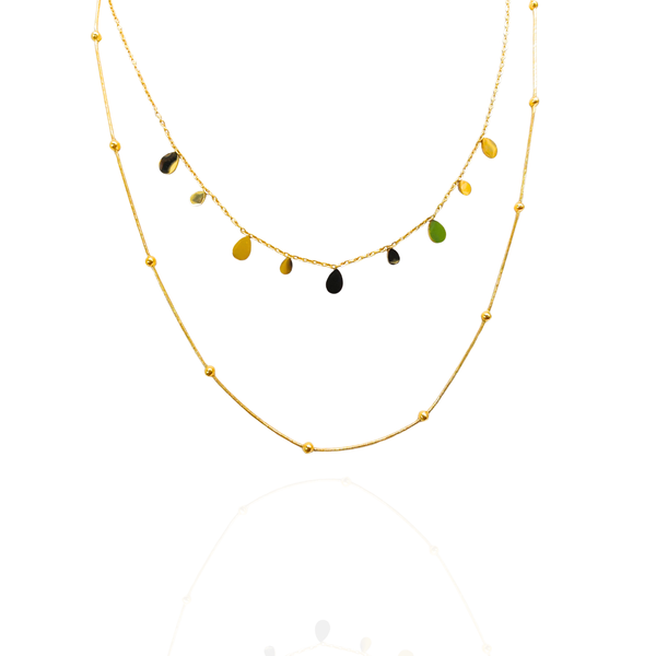 Mix colar duplo gotas e bolinhas Dourado - aço inoxidável