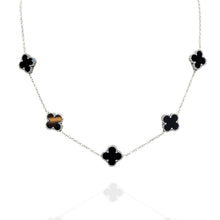 Colar Trevo Preto Prata Aço Inox