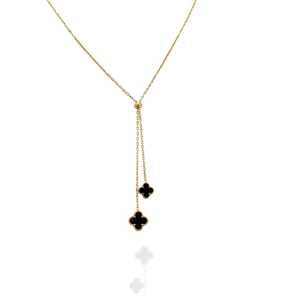 Colar Gravatinha Trevo Preto dourado - Inox