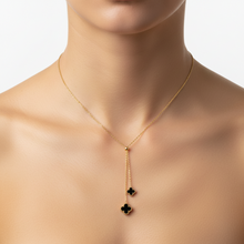 Colar Gravatinha Trevo Preto Dourado Aço Inox