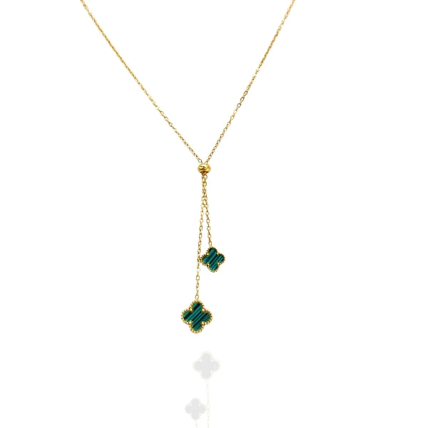 Colar Gravatinha Dual Trevo Verde dourado - Inox