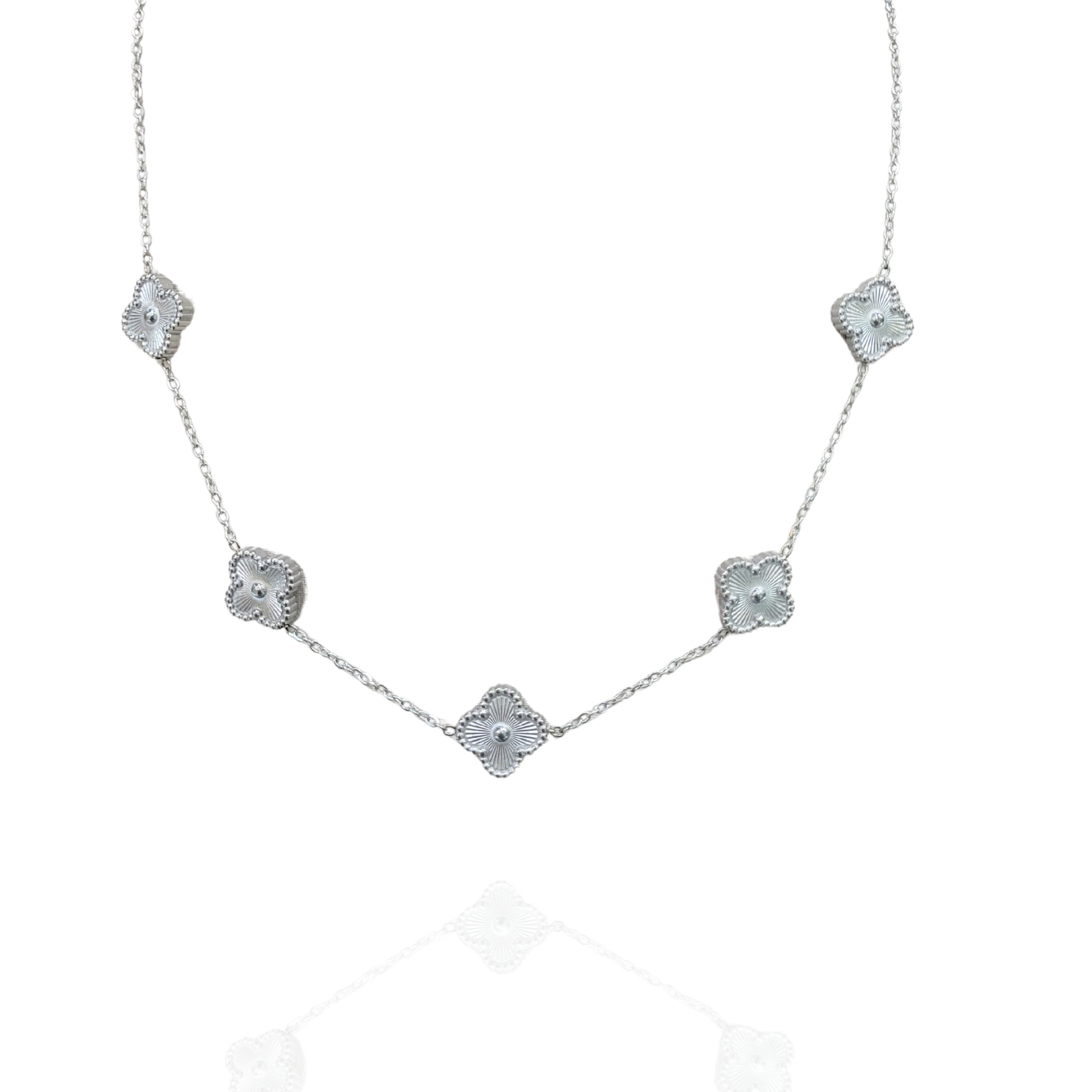 Colar Trevo Prata Aço Inox