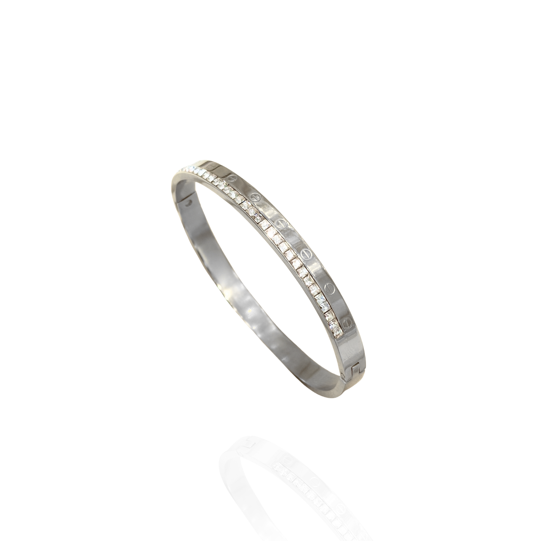 Bracelete Clássico Prata cravejado - aço inox