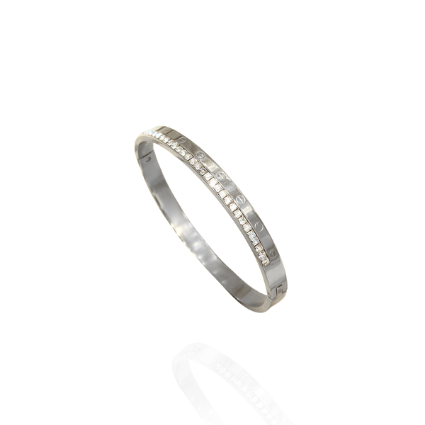 Bracelete Clássico Prata cravejado - aço inox