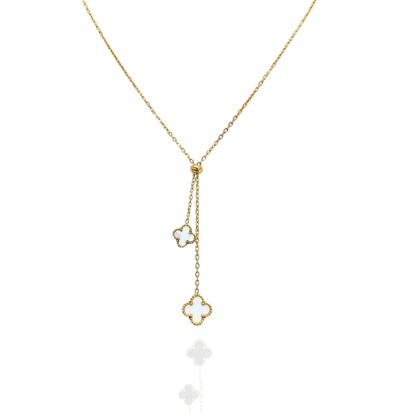 Colar Gravatinha Trevo Branco dourado - Inox